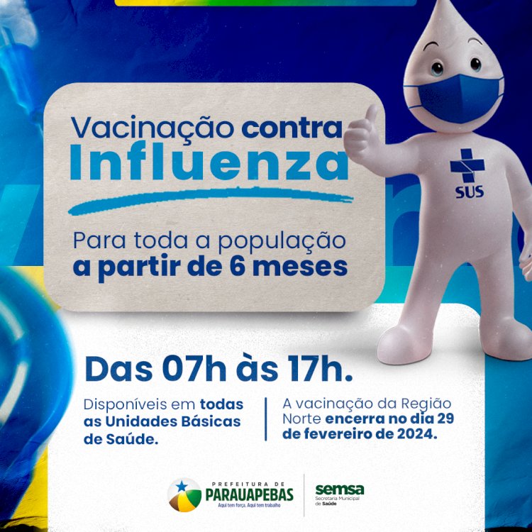 Vacinação contra influenza está disponível para toda a população a partir de 6 meses de idade